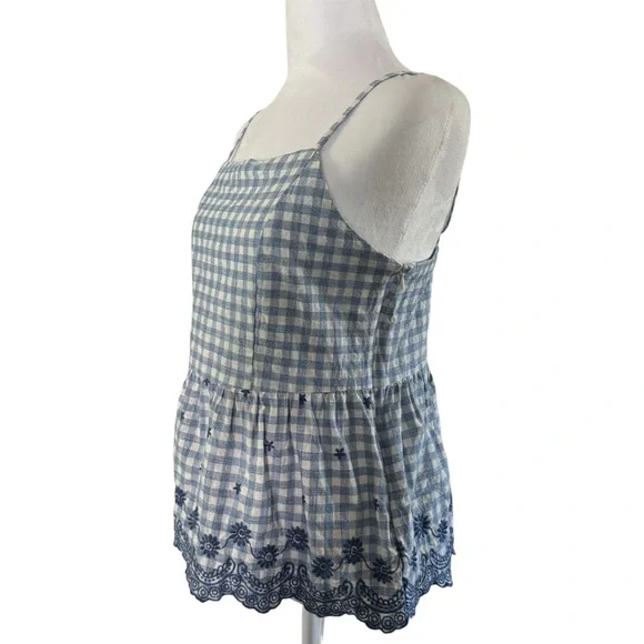 Blue Rain Gingham Embroidered Peplum Tank Top Medium - Picture 5 of 10